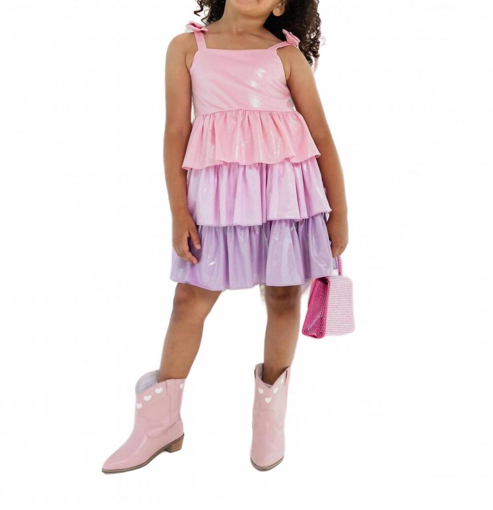 NEW LOLA + THE BOYS shimmer bow dress in pastel ombre